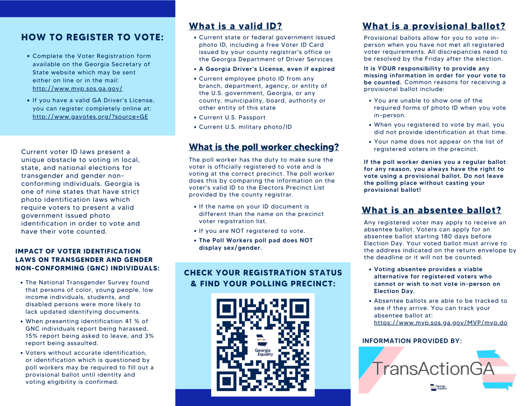 Equality Rights Brochure Trans & Gender Non-Conforming Voting Guide | Georgia Equality